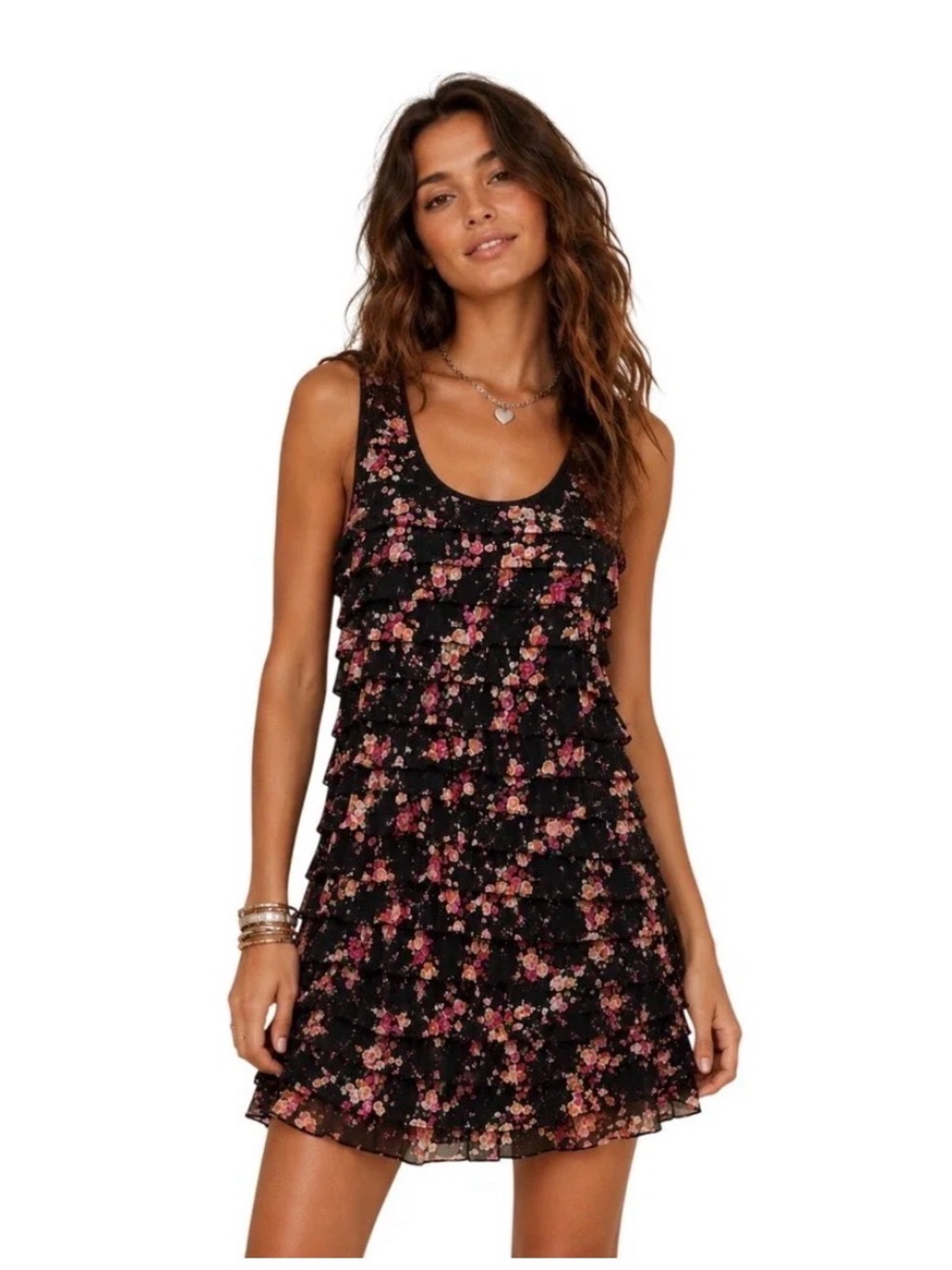 Free People Patra Floral Ruffle Tiered Mini Dress Size Large